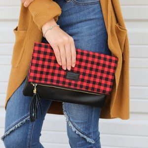 Red and Black Buffalo Plaid Check Clutch Bag
